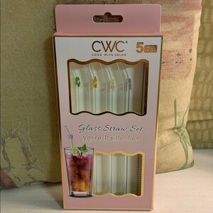 5PC CWC Glass Straw Set with Colorful Flowers